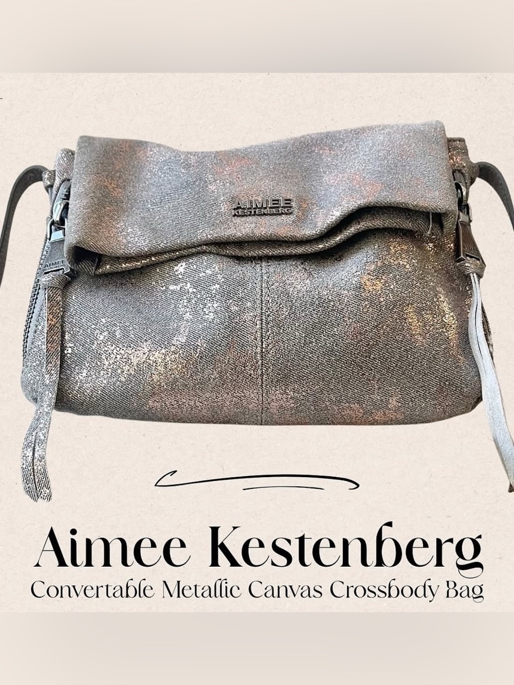 Aimee Kestenberg Bali Iridescent Rose Gold Metallic Convertible Crossbody Bag